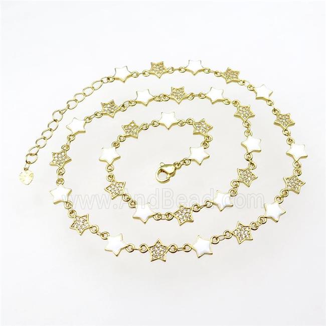 Copper Star Necklace Pave Zircon White Enamel Gold Plated