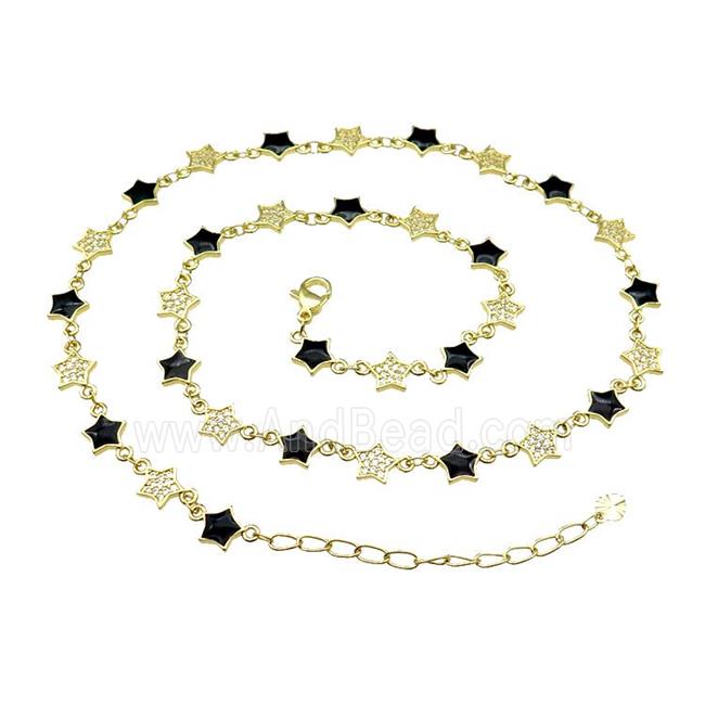 Copper Star Necklace Pave Zircon Black Enamel Gold Plated
