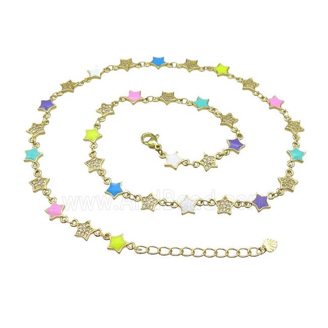 Copper Star Necklace Pave Zircon Multicolor Enamel Gold Plated