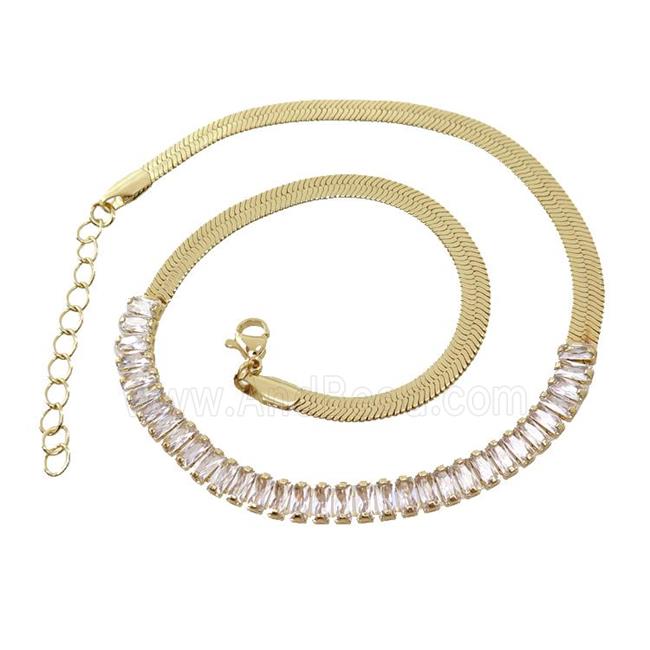 Copper FlatSnake Necklace Pave Zircon Gold Plated