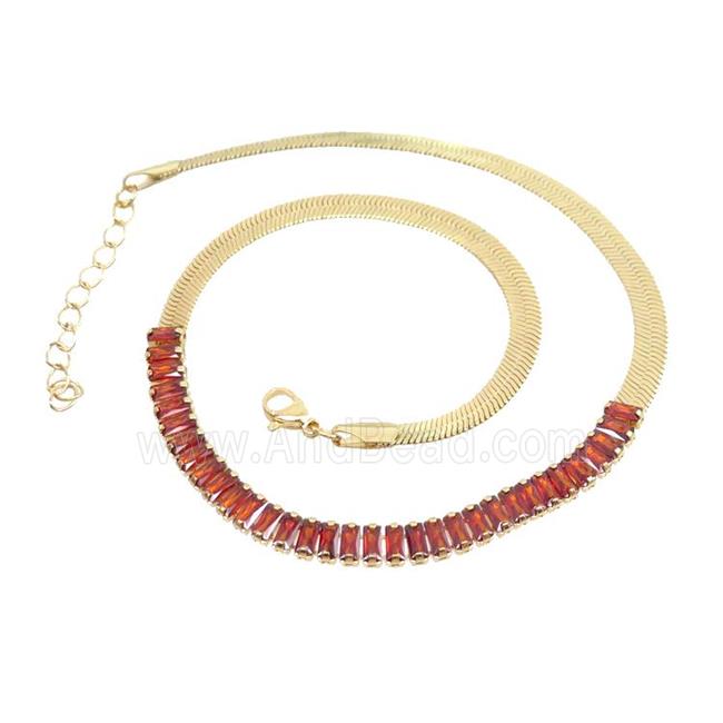 Copper FlatSnake Necklace Pave Orange Zircon Gold Plated