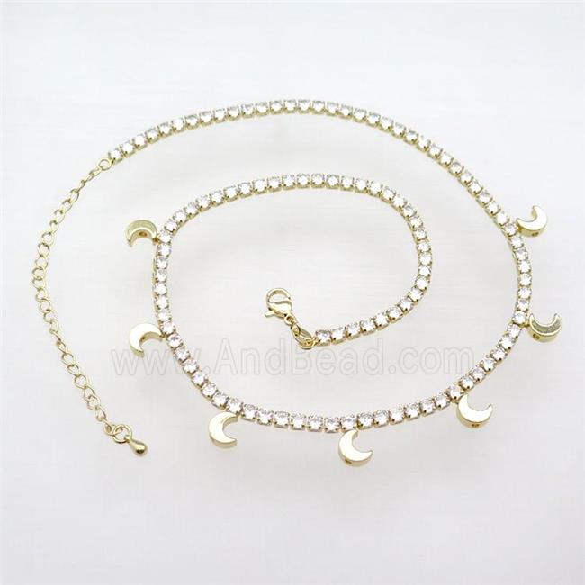 Copper Necklace Pave Zircon Moon Gold Plated