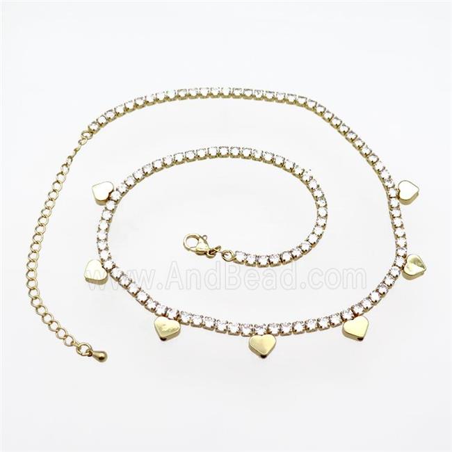 Copper Necklace Pave Zircon Heart Gold Plated