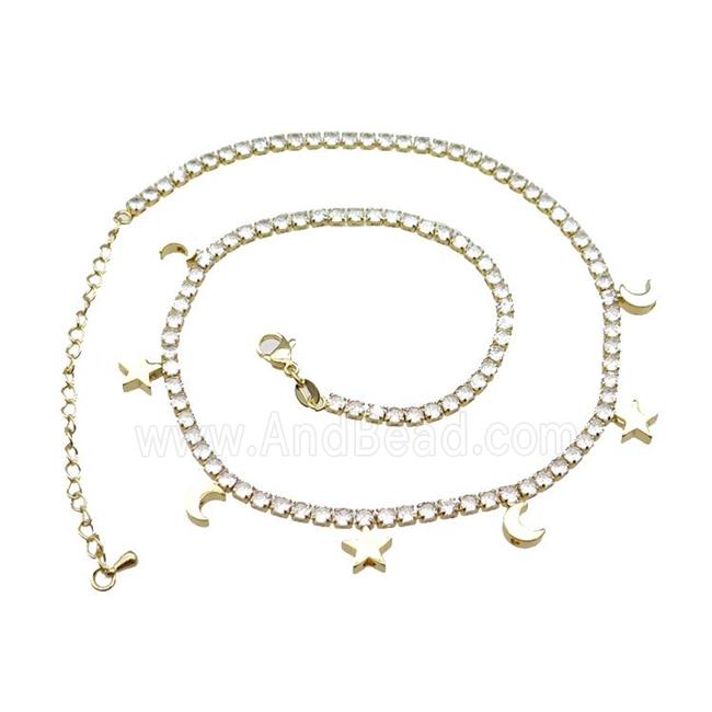 Copper Necklace Pave Zircon StarMoon Gold Plated