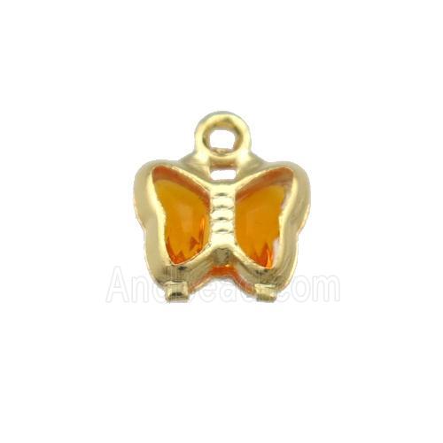 Copper Butterfly Pendant Pave Orange Crystal Gold Plated