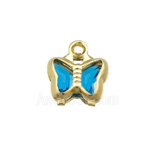 Copper Butterfly Pendant Pave Blue Crystal Gold Plated