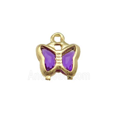 Copper Butterfly Pendant Pave Purple Crystal Gold Plated