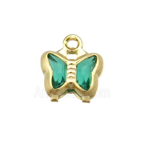 Copper Butterfly Pendant Pave Green Crystal Gold Plated