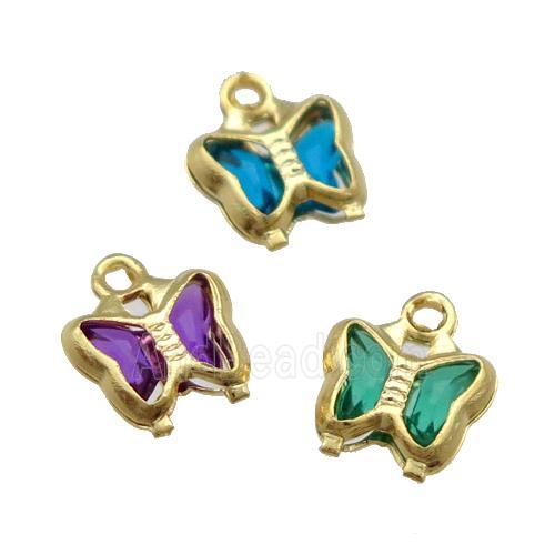 Copper Butterfly Pendant Pave Crystal Gold Plated Mixed