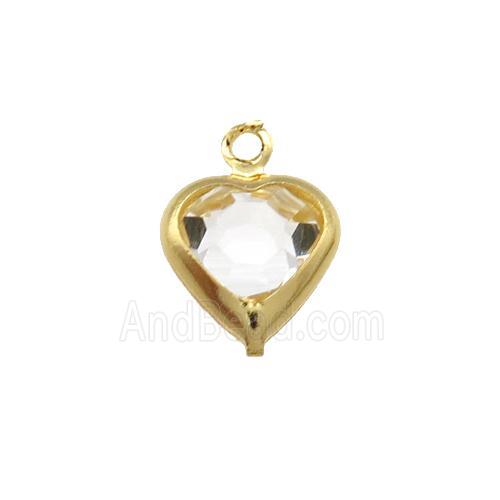 Copper Heart Pendant Pave Clear Crystal Gold Plated