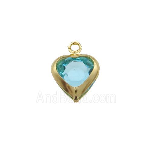 Copper Heart Pendant Pave Aqua Crystal Gold Plated