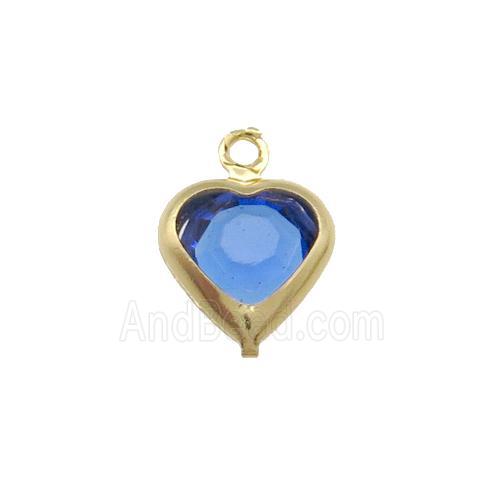 Copper Heart Pendant Pave Blue Crystal Gold Plated