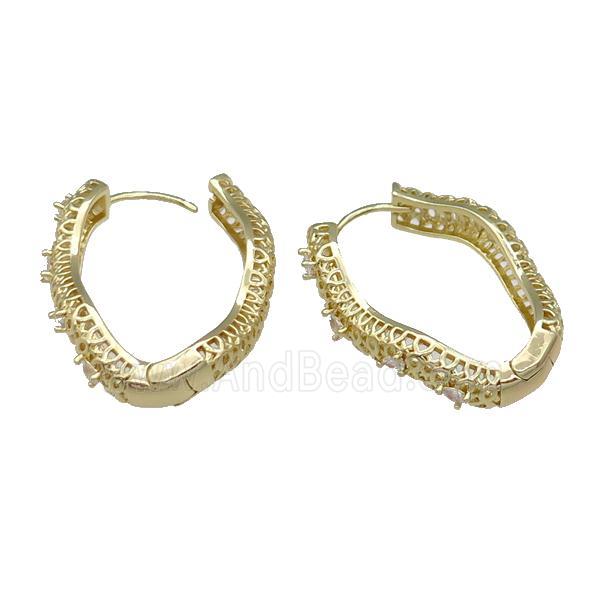 Copper Latchback Earring Pave Zircon Gold Plated