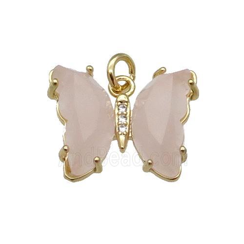 Pink Rose Quartz Butterfly Pendant Gold Plated