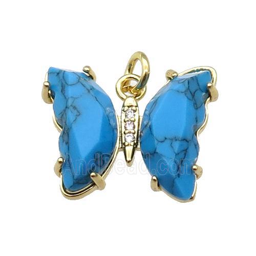 Blue Dye Turquoise Butterfly Pendant Gold Plated