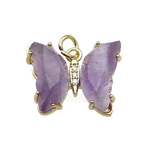 Purple Amethyst Butterfly Pendant Gold Plated