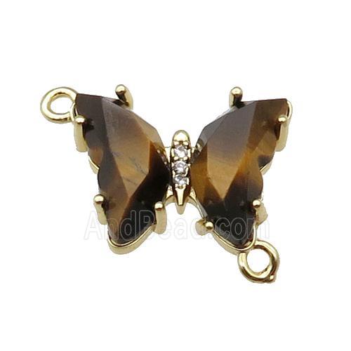 Natural Tiger Eye Butterfly Connector Gold Plated