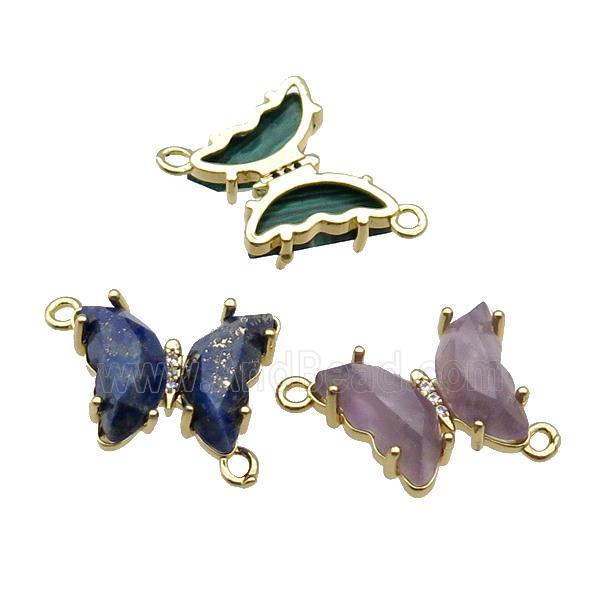 Mixed Gemstone Butterfly Connector Gold Plated
