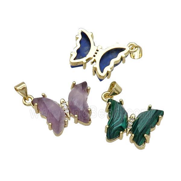 Mixe Gemstone Butterfly Pendant Gold Plated