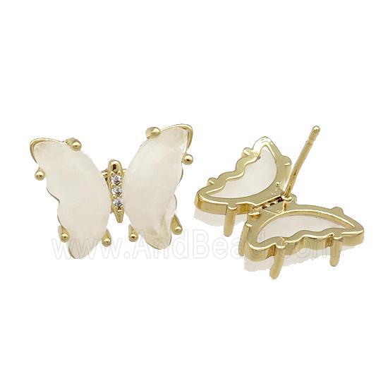 Clear Quartz Butterfly Stud Earring Gold Plated