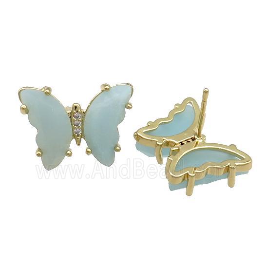 Blue Amazonite Butterfly Stud Earring Gold Plated