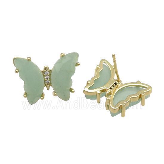 Green Aventurine Butterfly Stud Earring Gold Plated