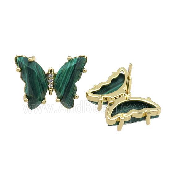 Green Synthetic Malachite Butterfly Stud Earring Gold Plated