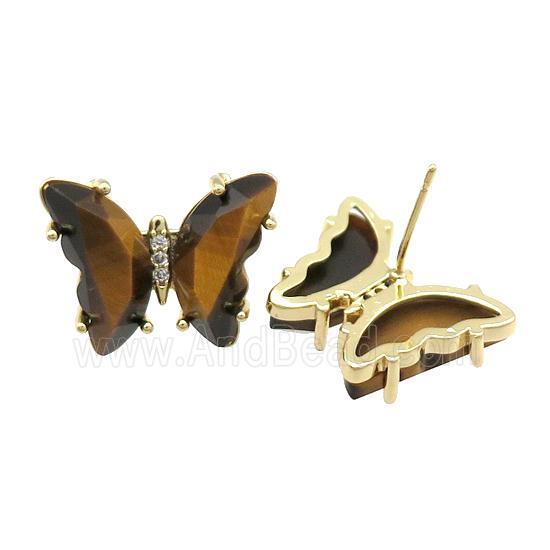 Yellow Tiger Eye Butterfly Stud Earring Gold Plated