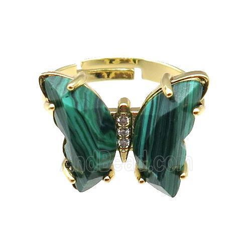 Synthetic Green Malachite Ring Adjustable Gold Plated