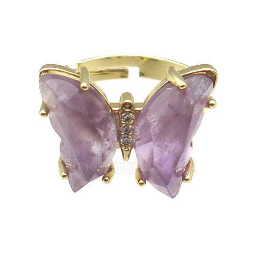 Purple Amethyst Ring Adjustable Gold Plated