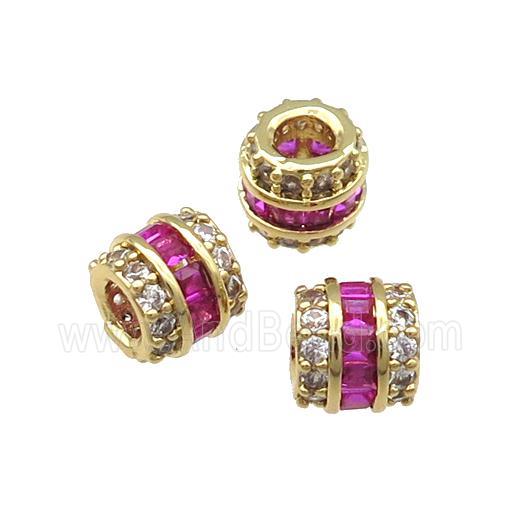 Copper Tube Beads Pave Zircon Large Hole Gold Plated