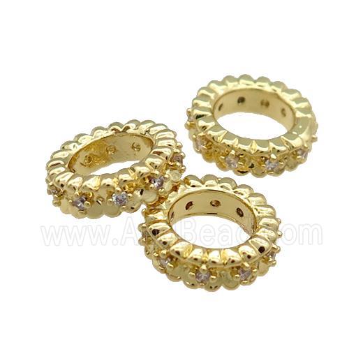 Copper Rondelle Beads Pave Zircon Large Hole Gold Plated