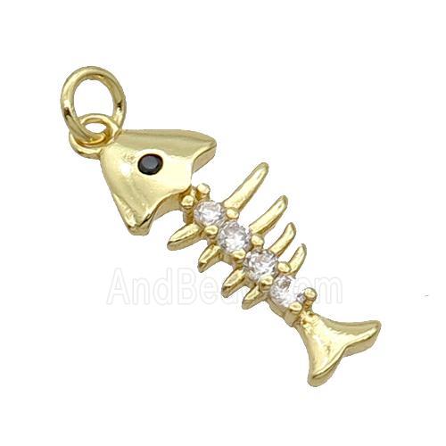 Copper Fishbone Pendant Pave Zircon Gold Plated