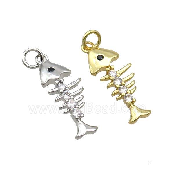 Copper Fishbone Pendant Pave Zircon Mixed