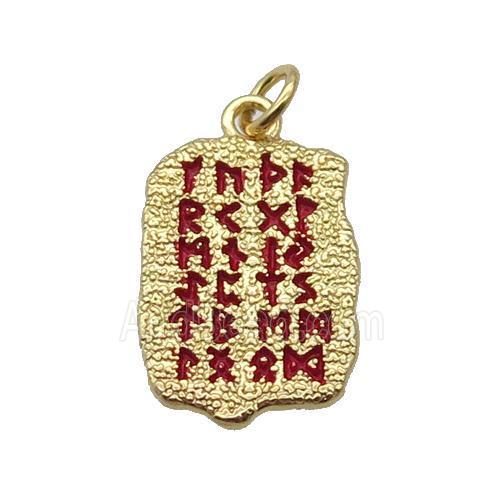 Copper Oracle Bones Pendant Red Enamel Gold Plated