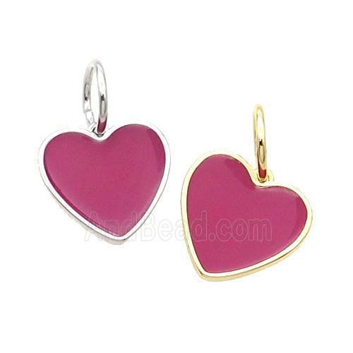 Copper Heart Pendant Red Enamel Mixed