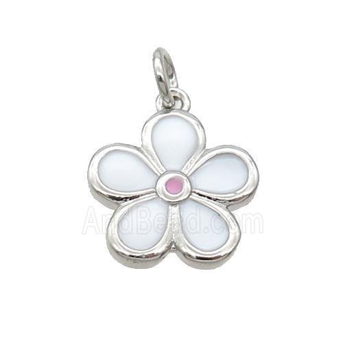 Copper Flower Pendant White Enamel Platinum Plated