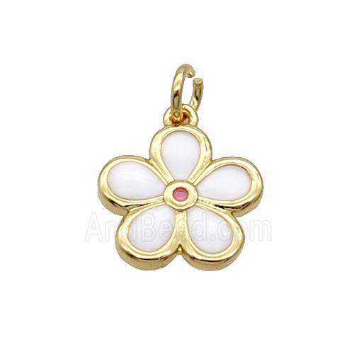 Copper Flower Pendant White Enamel Gold Plated