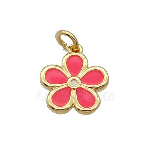 Copper Flower Pendant Hotpink Enamel Gold Plated