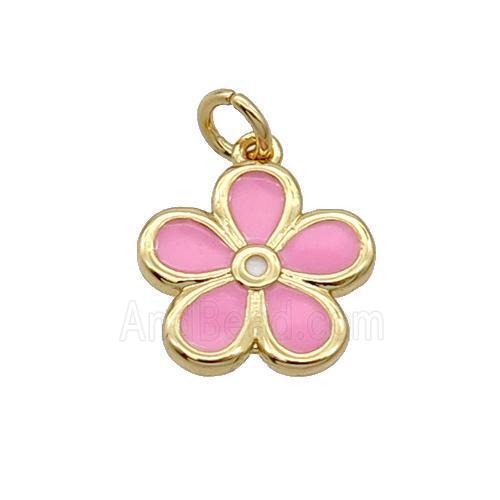 Copper Flower Pendant Pink Enamel Gold Plated