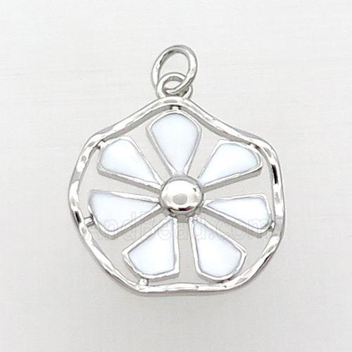 Copper Flower Pendant White Enamel Platinum Plated