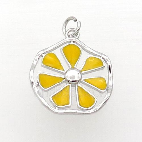 Copper Flower Pendant Yellow Enamel Platinum Plated