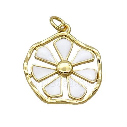 Copper Flower Pendant White Enamel Gold Plated