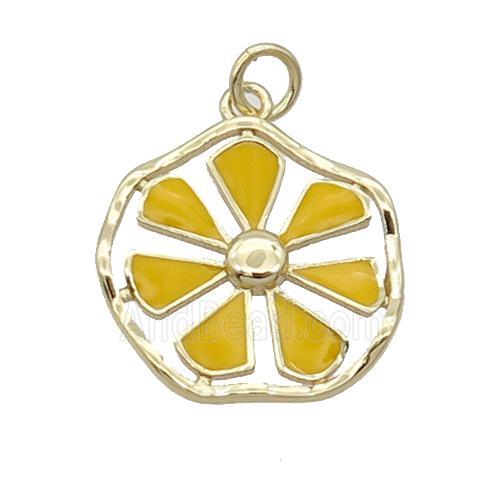Copper Flower Pendant Yellow Enamel Gold Plated