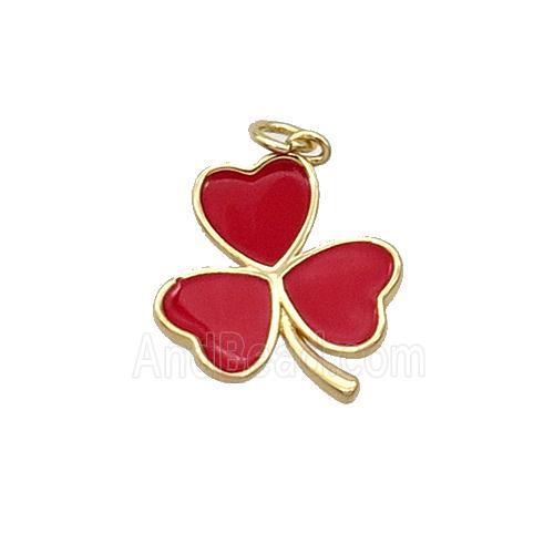 Copper Clover Pendant Red Enamel Gold Plated