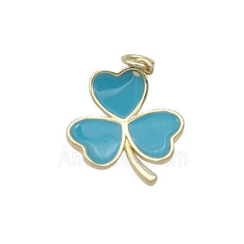 Copper Clover Pendant Teal Enamel Gold Plated