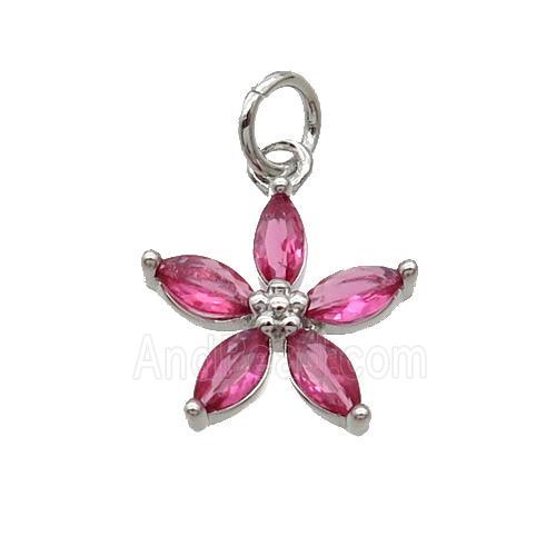 Copper Flower Pendant Pave Pink Crystal Platinum Plated