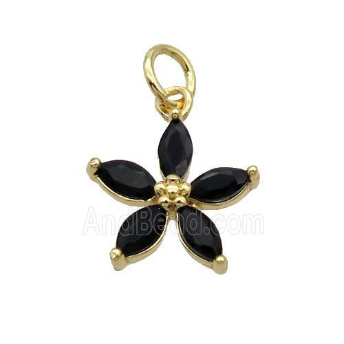 Copper Flower Pendant Pave Black Crystal Gold Plated