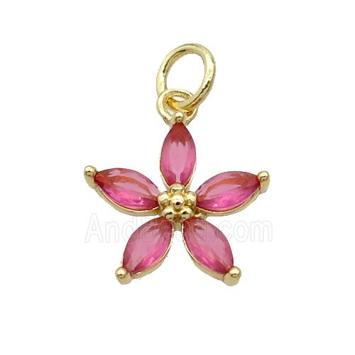 Copper Flower Pendant Pave Pink Crystal Gold Plated
