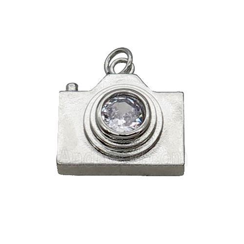 Copper Camera Pendant Pave Zircon Platinum Plated